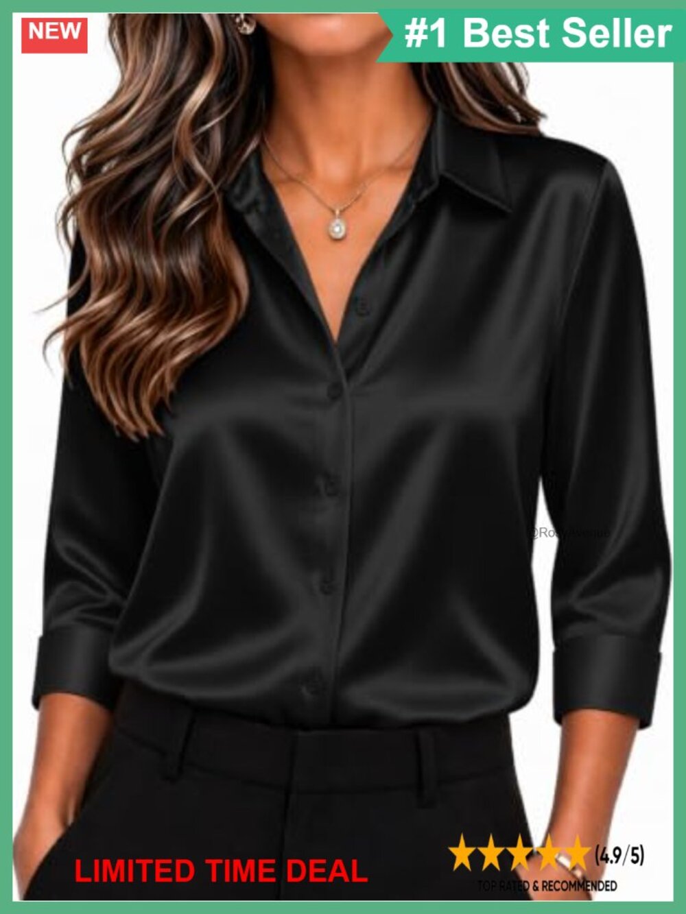 Satin Button Down Shirt 3/4 Sleeve Dressy Blouse